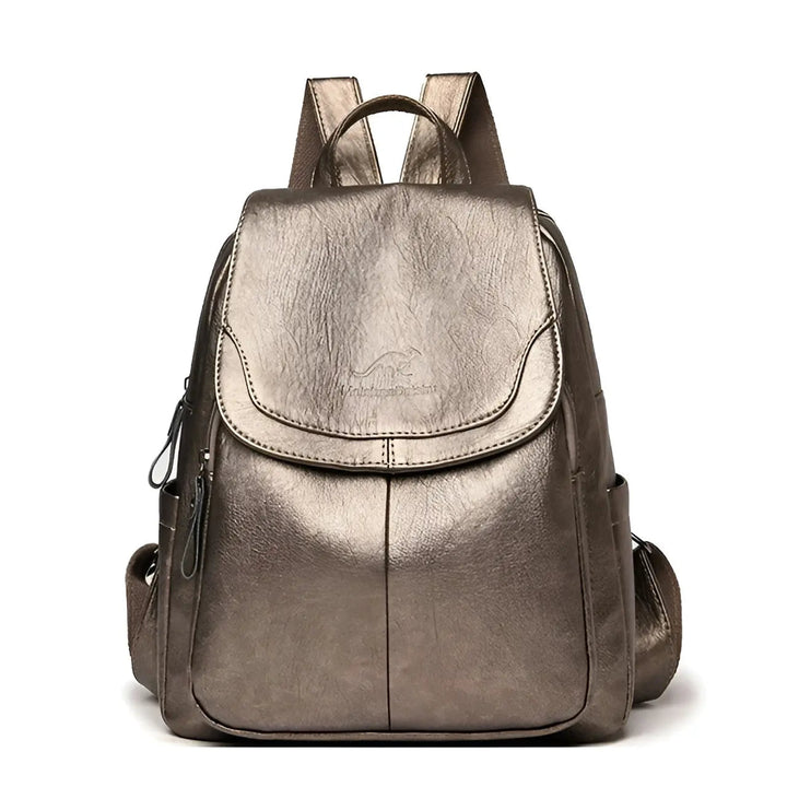 Bronzefarbener Leder-Rucksack, modisch, Damen, mit Reißverschluss, elegant, Alltagsgebrauch.