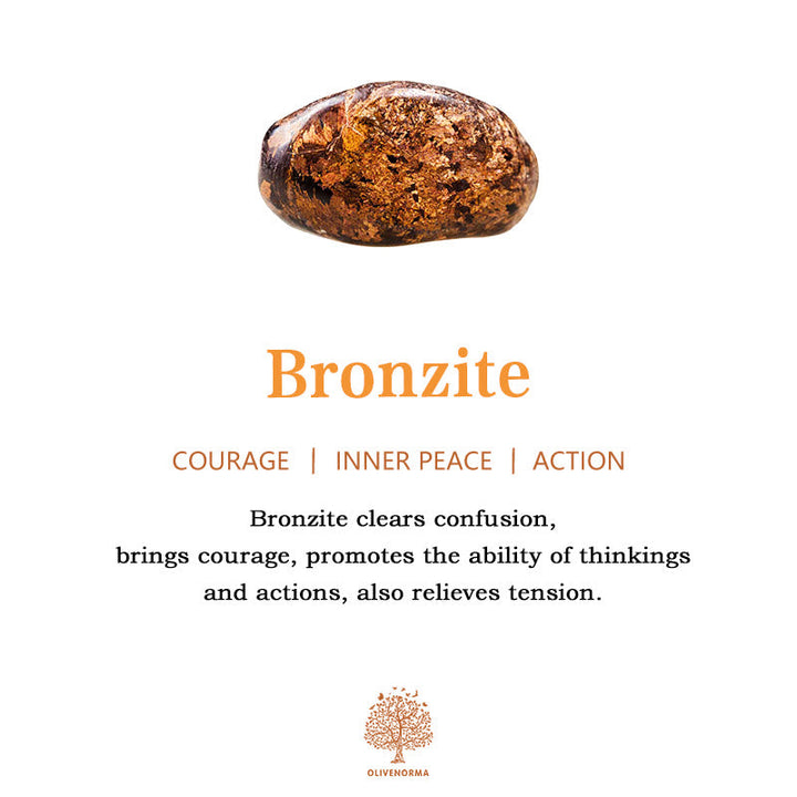 Bronzit-Stein auf weißem Hintergrund, fördert Mut und innere Ruhe, lindert Spannungen.