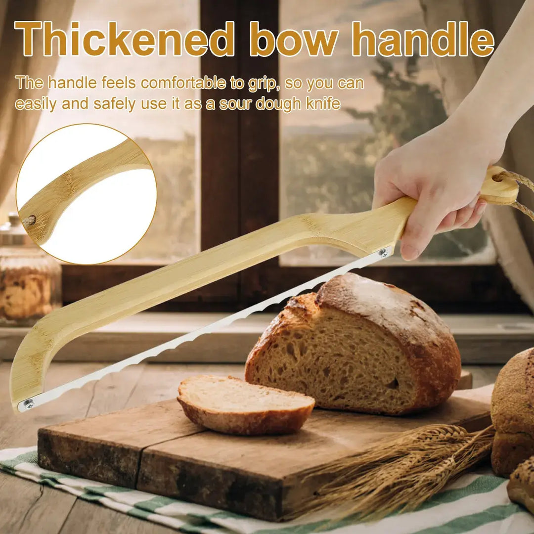 Brotmesser mit dickem Holzgriff, ideal zum Schneiden von Sauerteigbrot, langlebig und ergonomisch.