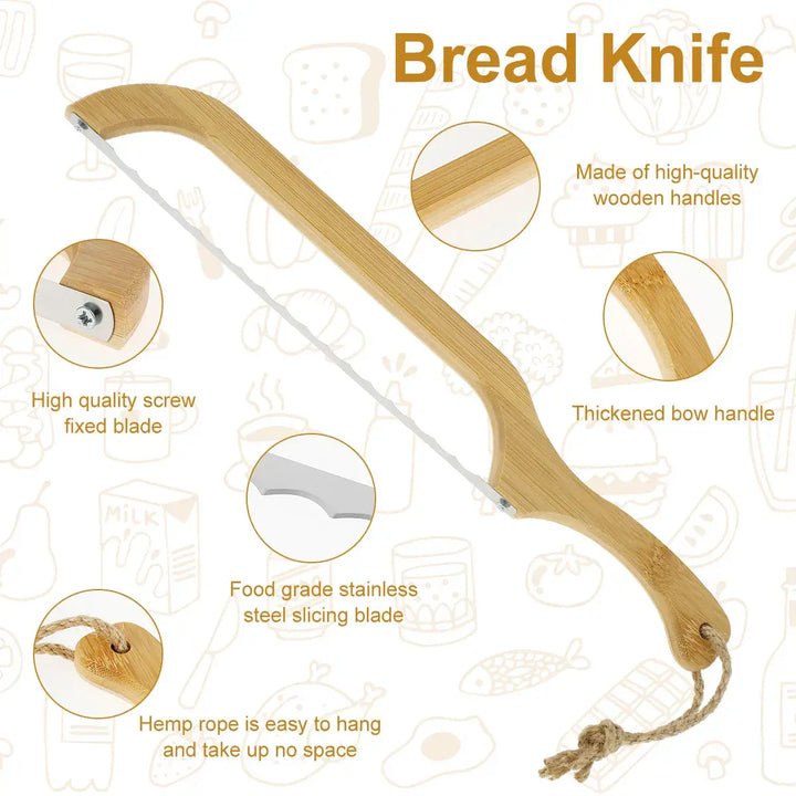 Brotmesser aus Edelstahl mit Holzgriff, gebogenem Design, ideal zum Schneiden von Brot.