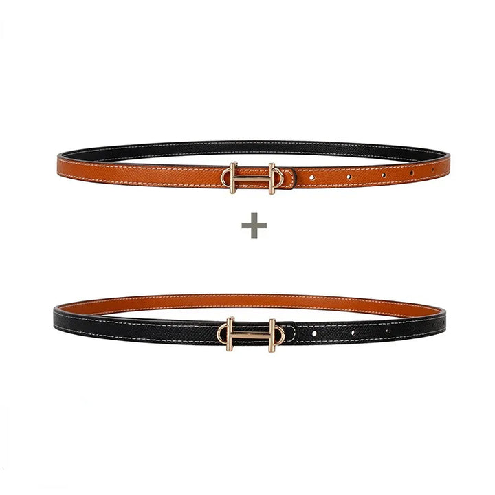 Brauner und schwarzer Ledergürtel mit goldener Schnalle, modisches Accessoire, Unisex.