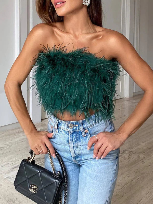 Bohémský bandeau top s peřím – Luna