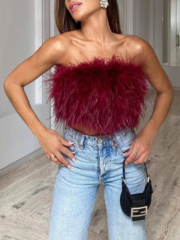 Bohémský bandeau top s peřím – Luna