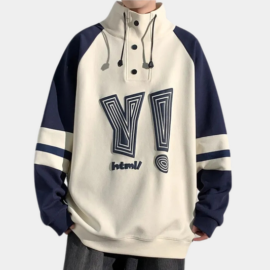 Unisex Hoodie beige-blau mit Grafik, Baumwolle, lässig, Streetwear, Langarm, Kordelzug.