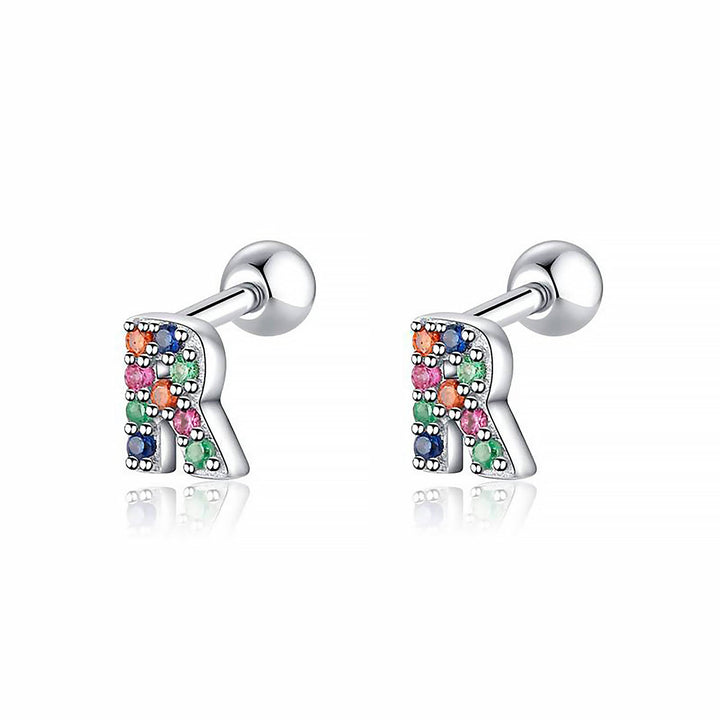 Silberne Ohrringe mit bunten Buchstaben, Schmuck, modisch, Damenaccessoire, Geschenkidee.