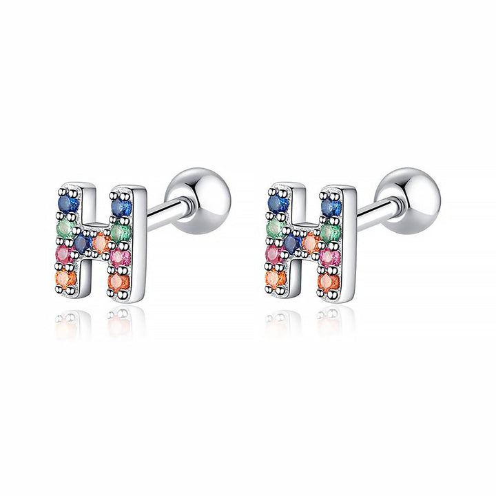 Bunte Buchstaben-Ohrringe, Silber, Kristalle, modischer Schmuck, Geschenkideen, Damenaccessoires.