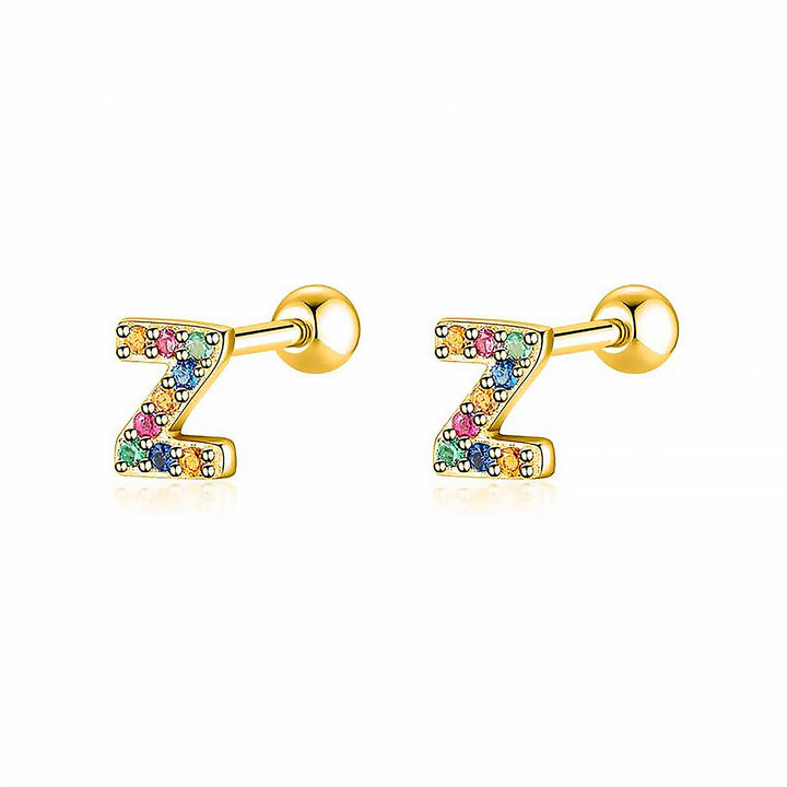 Goldene Ohrringe mit bunten Buchstaben Z, Schmuck, modisch, Damenaccessoire.