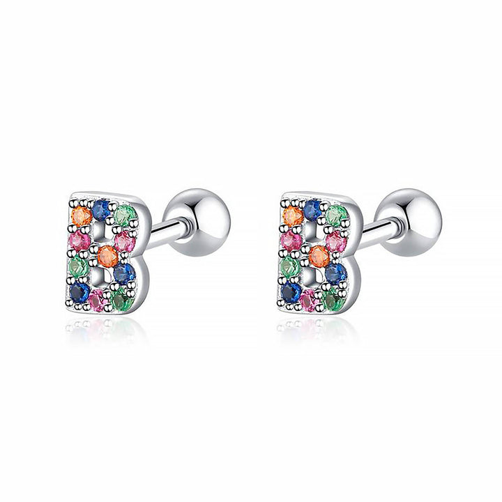 Buchstaben-Ohrringe B, bunt, Silber, Zirkonia, modischer Schmuck, Damenaccessoire.