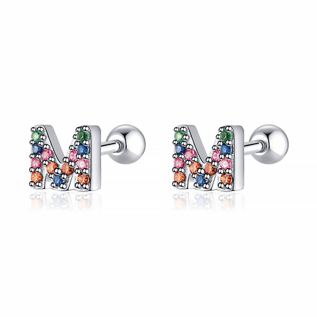 Bunte Buchstaben-Ohrringe, M-Form, Silber, mit Kristallen, modischer Schmuck.
