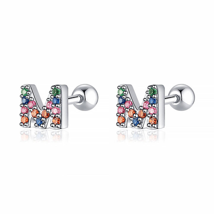 Bunte Buchstaben-Ohrringe, M-Form, Silber, mit Kristallen, modischer Schmuck.