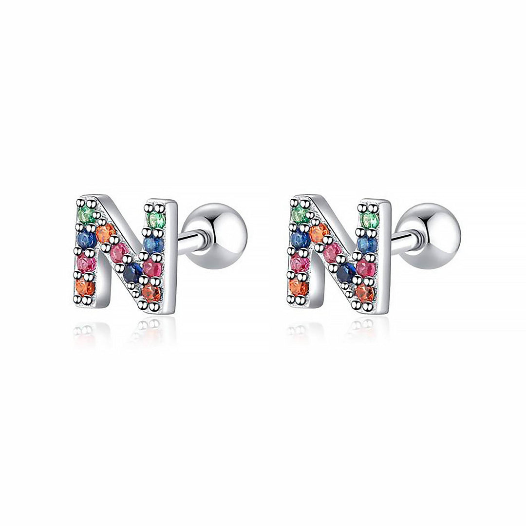 Bunte Buchstaben-Ohrringe, Silber, mit Edelsteinen, modischer Schmuck, Geschenkidee.
