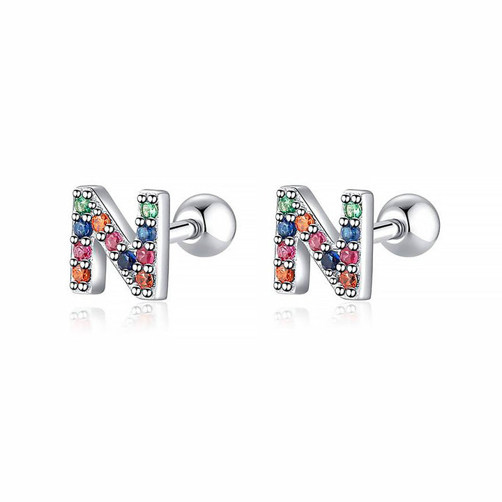 Bunte Buchstaben-Ohrringe, Silber, mit Edelsteinen, modischer Schmuck, Geschenkidee.