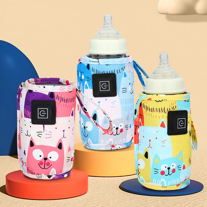 Bunte Babyflaschen mit Katzendesign, isolierte Hüllen, BPA-frei, 3er-Set.