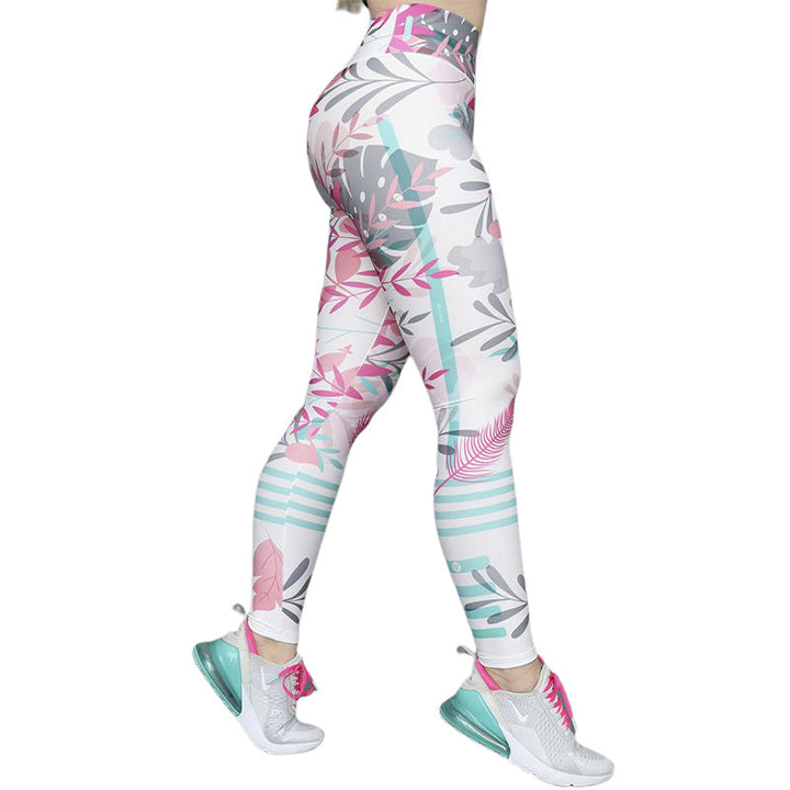 Damen-Leggings mit rosa Blumenmuster, hoher Bund, Sportbekleidung, atmungsaktiv.