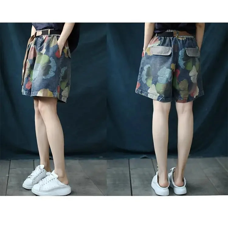 Damenrock mit Blumenmuster, blau, knielang, Baumwolle, lässig, Sommermode, Taschen.