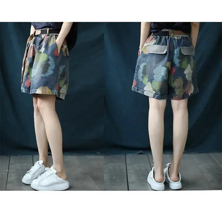 Damenrock mit Blumenmuster, blau, knielang, Baumwolle, lässig, Sommermode, Taschen.