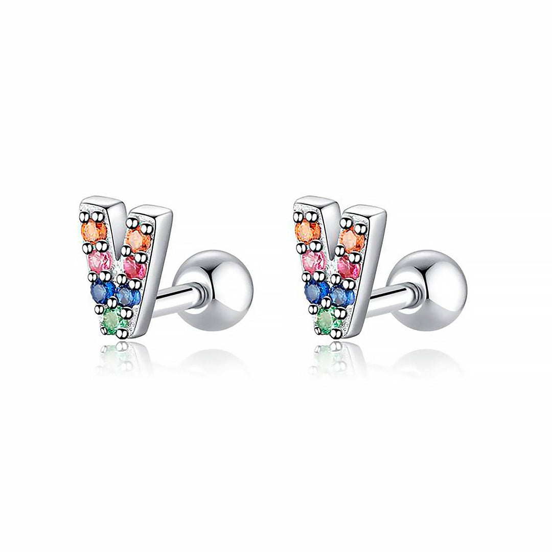 Bunte Buchstaben-Ohrringe, Silber, mit Kristallen, modischer Schmuck, Geschenkidee.