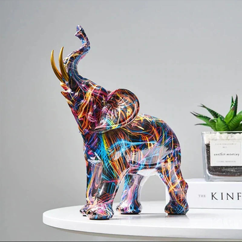 Bunte Elefantenfigur aus Harz, moderne Kunst, dekorative Skulptur, Wohnzimmerdekoration.