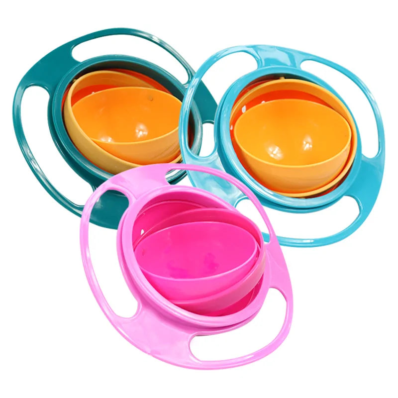 Drehbare Schüssel für Kinder, bunt, aus Kunststoff, spill-proof, ideal für Snacks.