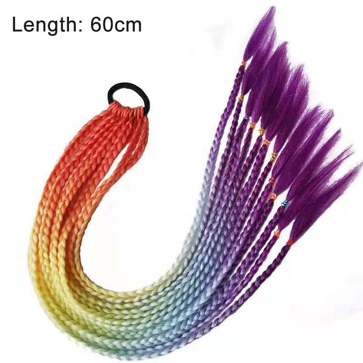 Bunte Kunsthaar-Zöpfe, 60 cm, Regenbogenfarben, für Haarverlängerung, Flechtfrisuren.