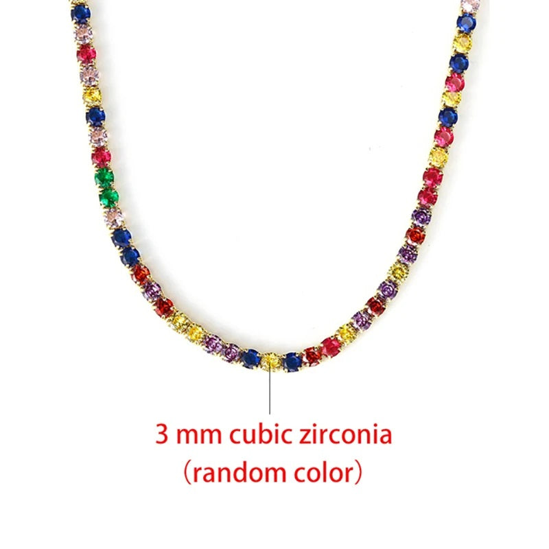 3 mm bunte Zirkonia Halskette, Regenbogenfarben, Schmuck, modisch, elegant, Damenaccessoire