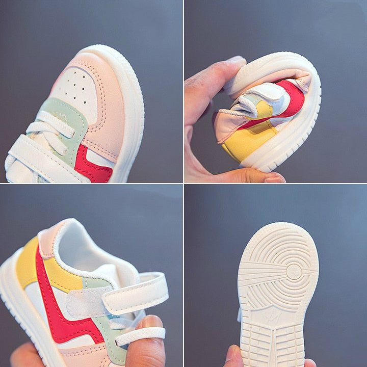 Bunte Kleinkind-Sneaker, flexibel, rutschfest, Klettverschluss, Lederoptik, Unisex.