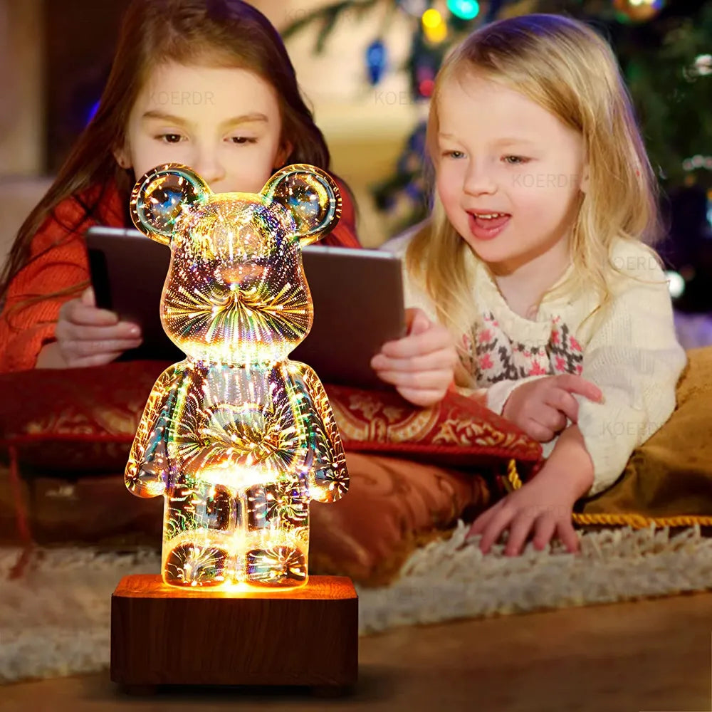 Kristall Bär Nachtlicht, LED, bunt leuchtend, Kinderzimmer Dekoration, Geschenkidee.