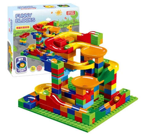 Bunte Murmelbahn-Bausteine Set, DIY Spielzeug, Kinder Lernspielzeug, Kunststoff, lustige Blöcke.