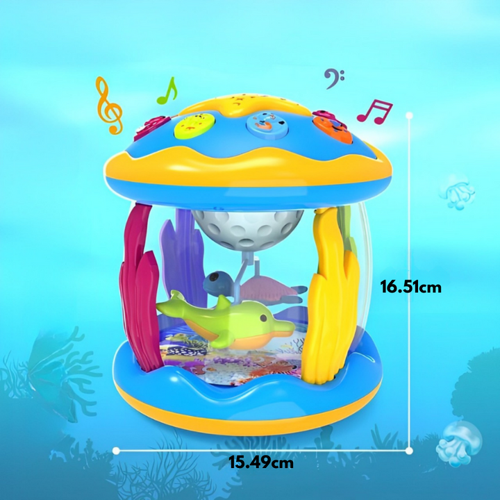 Buntes Babyspielzeug mit Musik, Fischen und Lichtern, 16,51 cm hoch, für Kleinkinder.