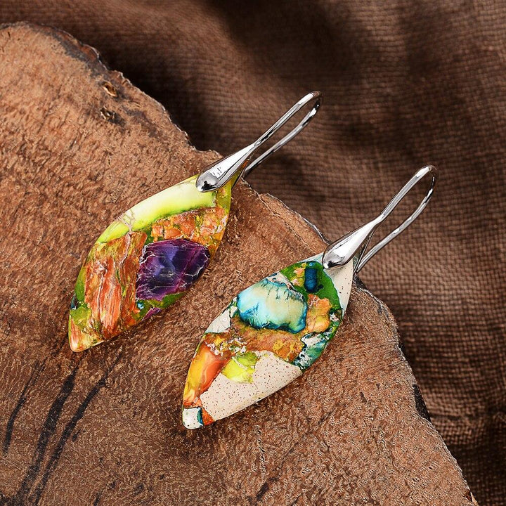 Bunte Boho-Ohrringe, Harz, Hakenverschluss, Damen-Schmuck, handgefertigt, einzigartig.