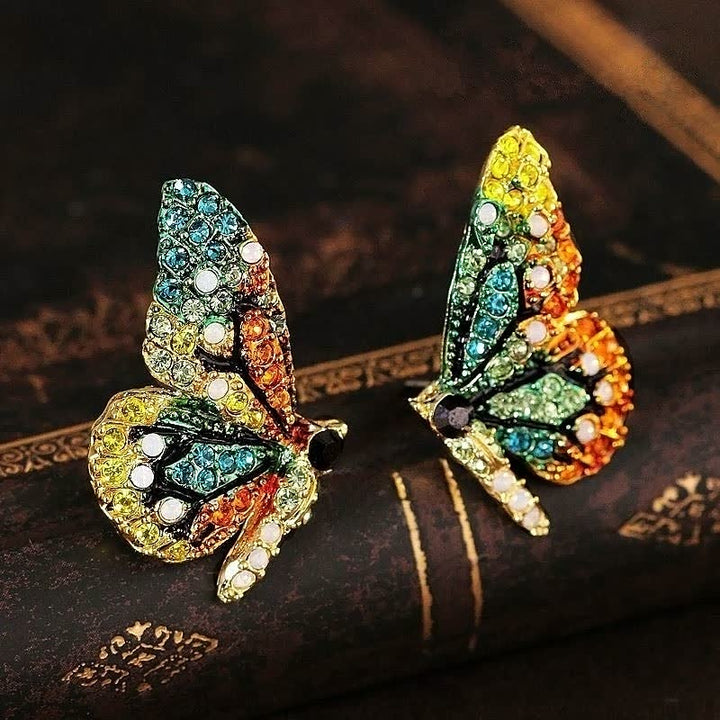 Bunte Schmetterling-Ohrringe mit Kristallen, handgefertigt, modisch, Damen-Schmuck.