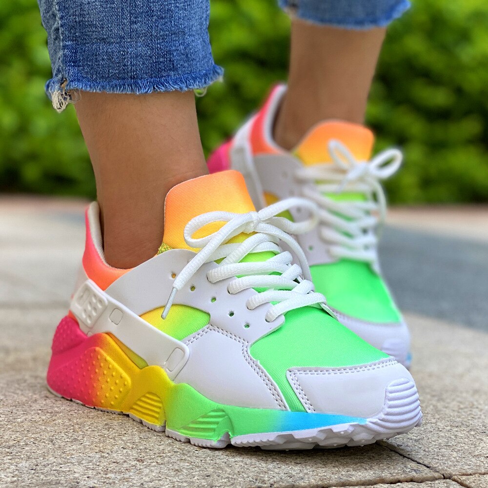 Bunte Sneaker Damen, Regenbogenfarben, weiß, Freizeit, modisch, bequeme Turnschuhe, Outdoor.
