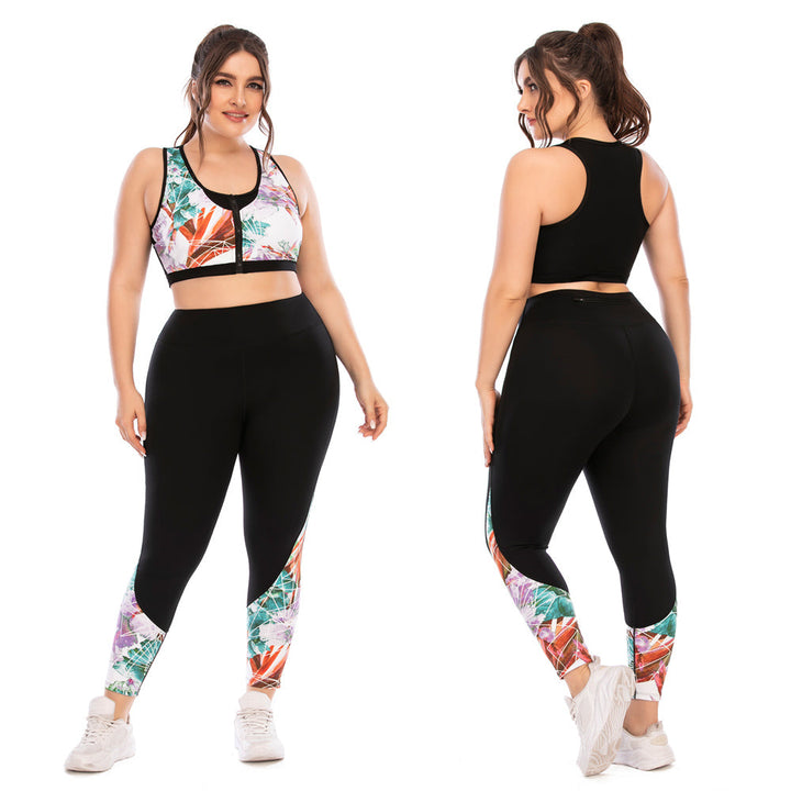 Damen Sportbekleidung Set, bunter Print, Leggings und Top, Fitness, Yoga, Plus Size.