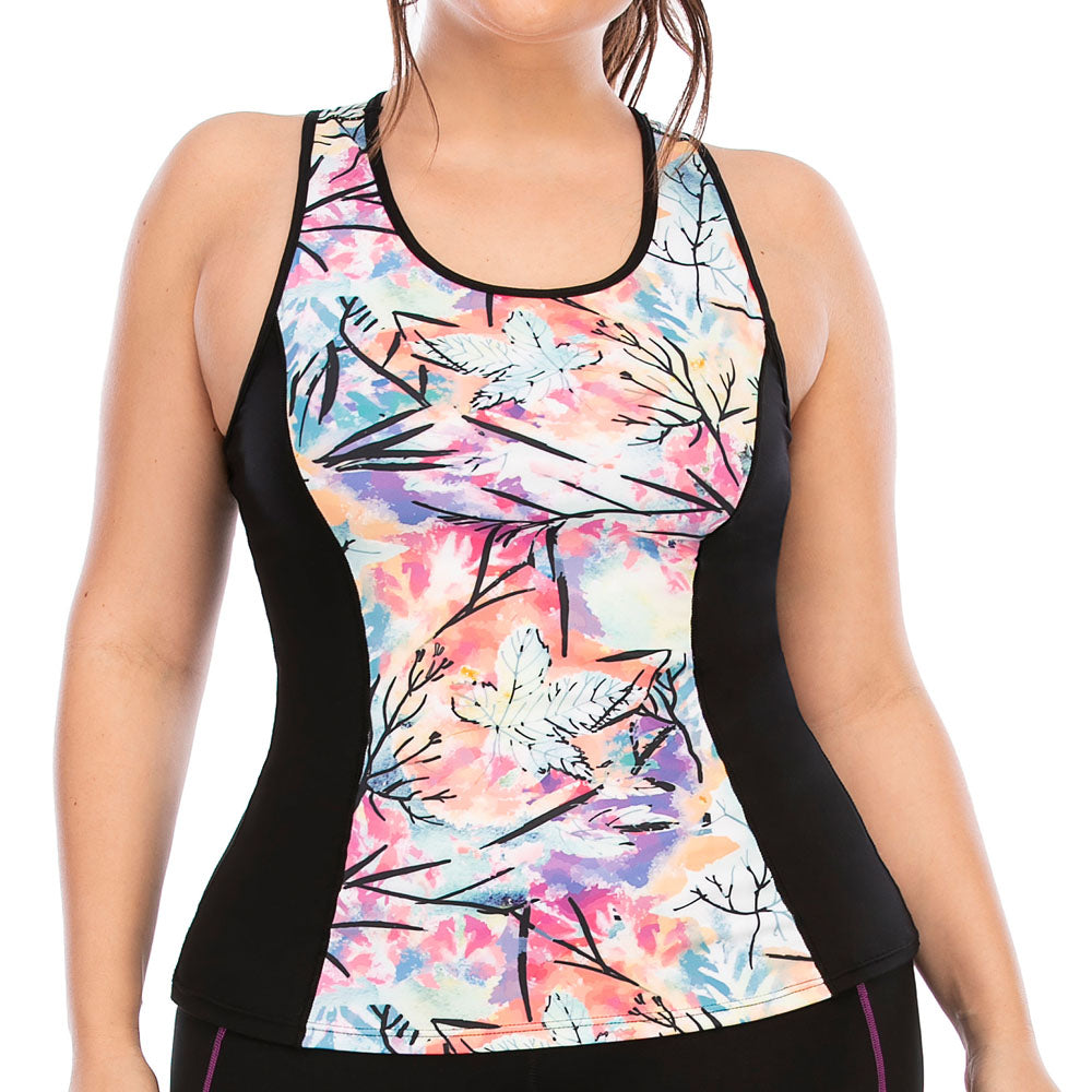 Damen Sporttop mit buntem Schmetterlingsmuster, ärmellos, atmungsaktiv, Fitnessbekleidung.