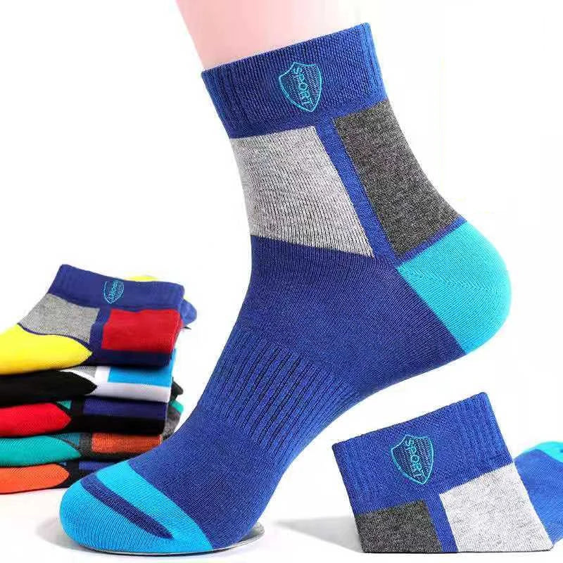 Bunte Sportsocken, blau-grau, atmungsaktiv, Baumwolle, gestapelt, für Herren und Damen.