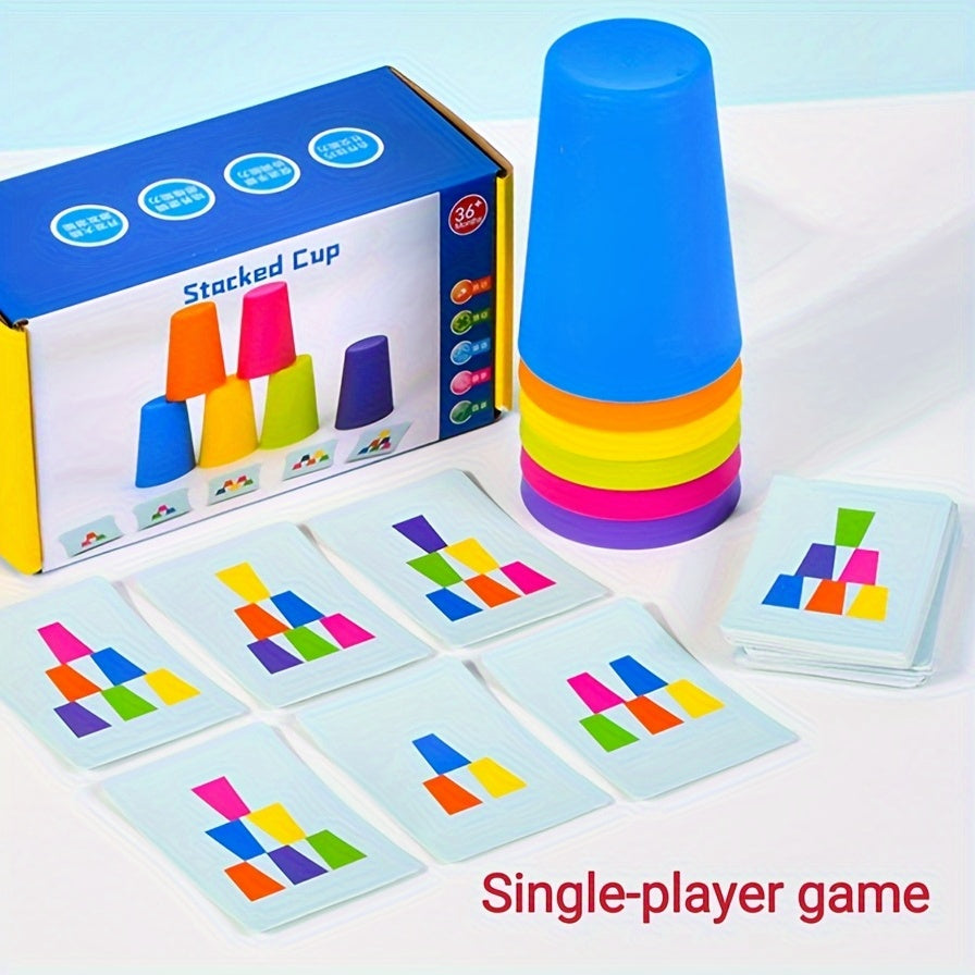 Bunte Stapelbecher Spiel, Einzelspieler, Kunststoff, Lernspielzeug, für Kinder ab 3 Jahren.