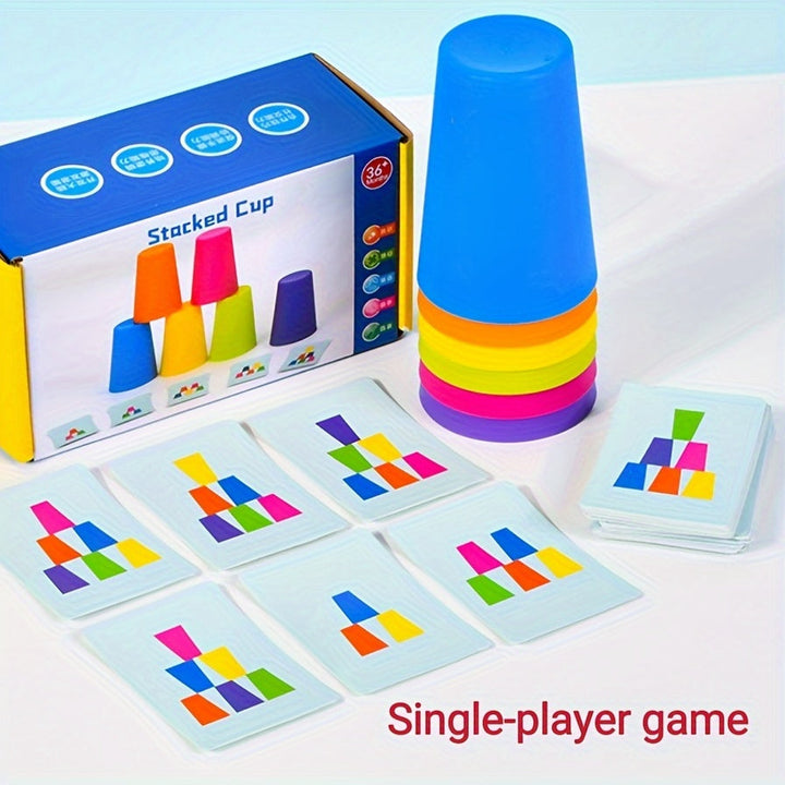 Bunte Stapelbecher Spiel, Einzelspieler, Kunststoff, Lernspielzeug, für Kinder ab 3 Jahren.