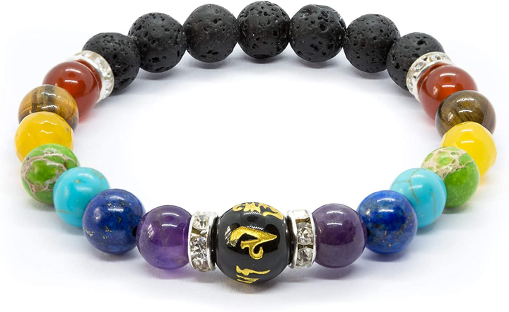 Armband aus Lavastein und bunten Edelsteinen, elastisch, für Damen und Herren, Schmuck.