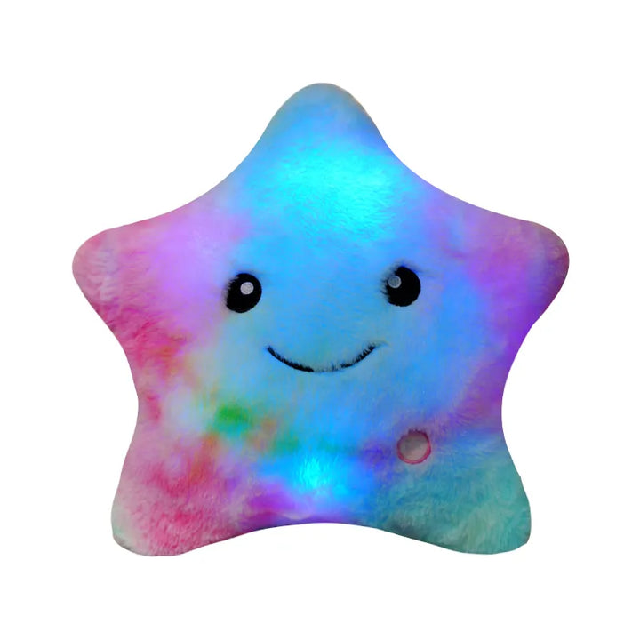 Bunte leuchtende Sternkissen für Kleinkinder, Plüsch, LED, Nachtlicht, Regenbogenfarben.