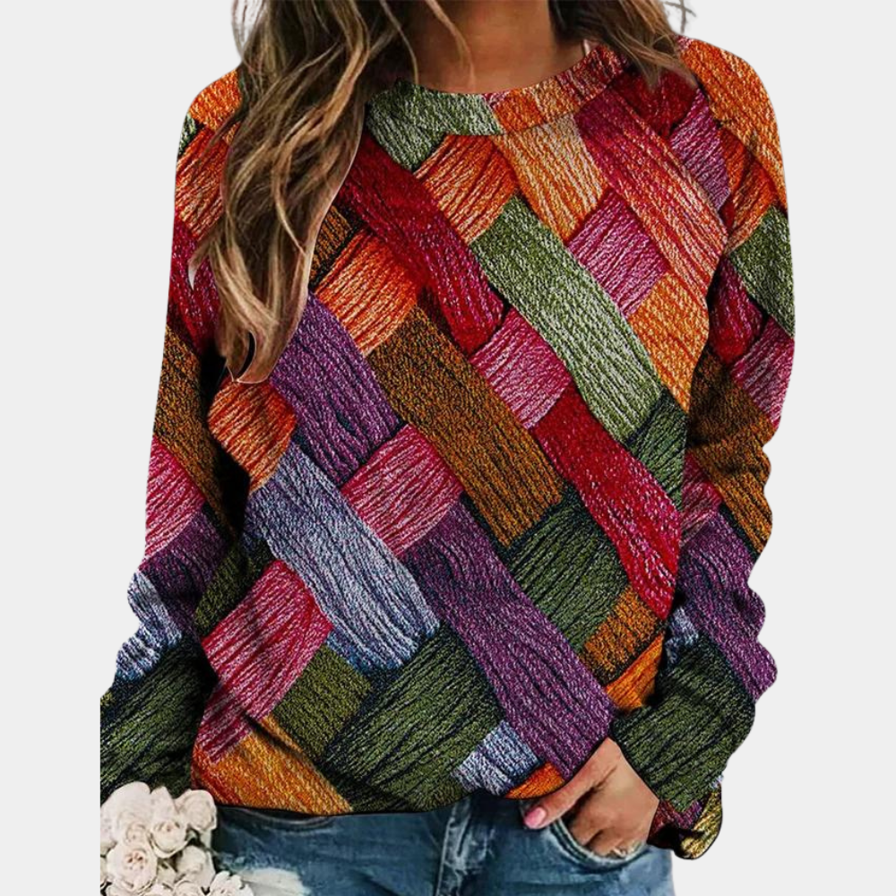 Farbiger Damenpullover mit Zopfmuster, langärmelig, aus Strick, ideal für Herbstmode.