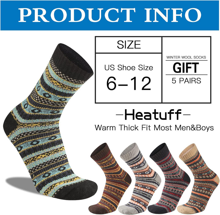 Bunte Winterwollsocken für Herren, 5er-Pack, warm, Größe 6-12, Geschenkidee.