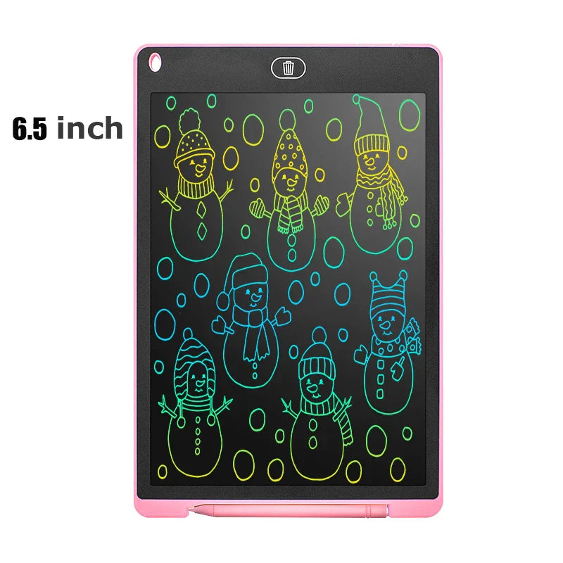 6,5 Zoll LCD-Schreibtafel, rosa, mit bunten Schneemann-Zeichnungen, ideal für Kinder.