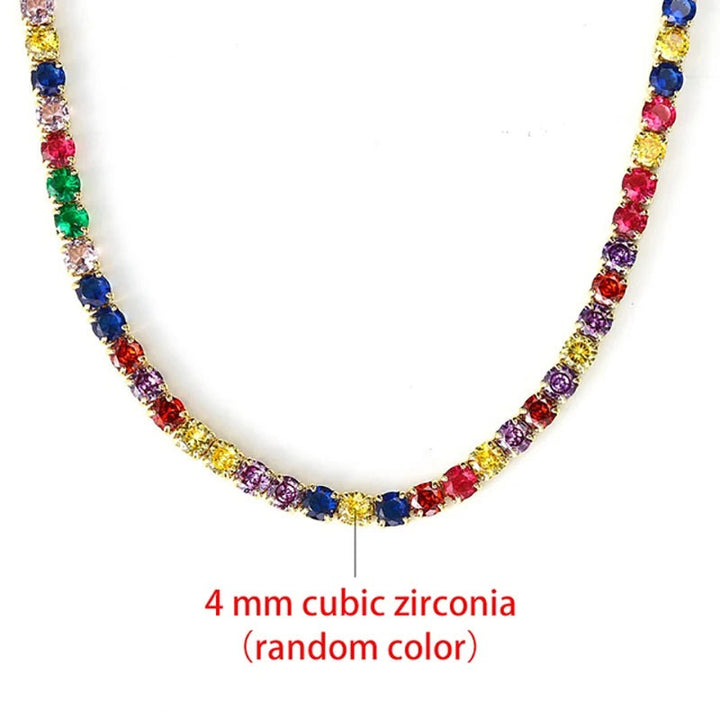 4 mm bunte Zirkonia Halskette, goldfarben, Schmuck, modisch, Damenaccessoire
