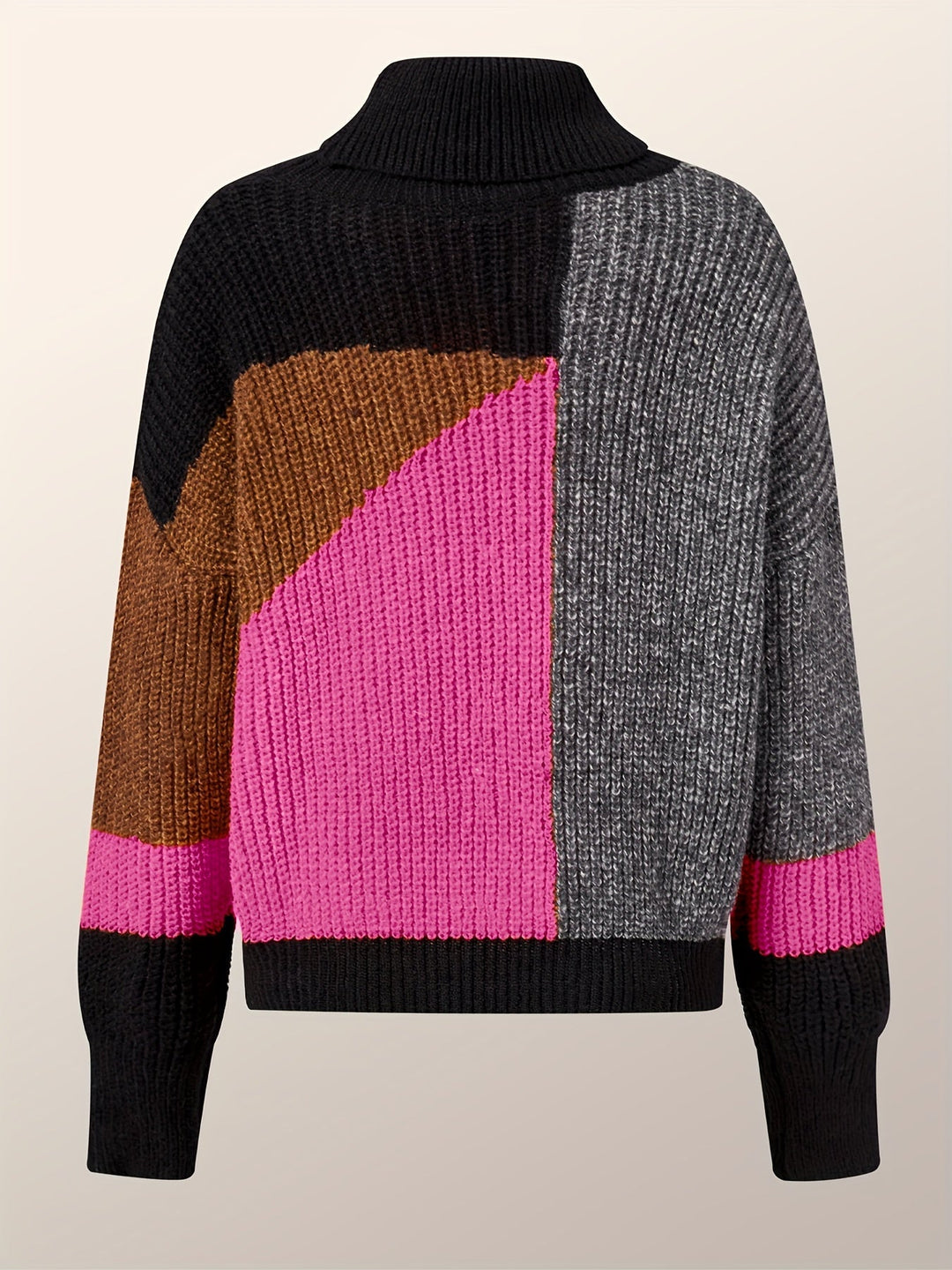 Damenpullover, mehrfarbig, Strick, Rollkragen, geometrisches Muster, modisch, warm.
