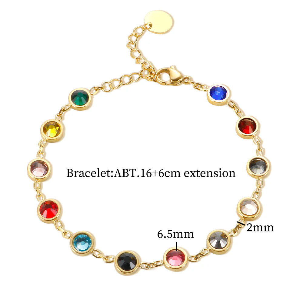 Goldenes Armband mit bunten Kristallen, verstellbar, 16+6 cm, modisches Schmuckstück.