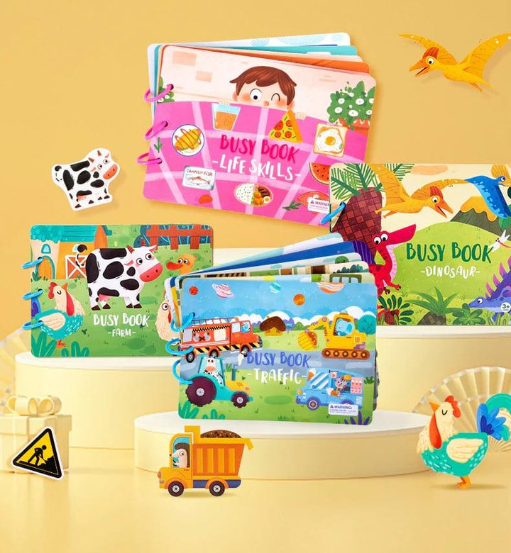 Bunte Busy Books für Kinder, Lernspielzeug, Dinosaurier, Bauernhof, Verkehr, Lebenskompetenzen.