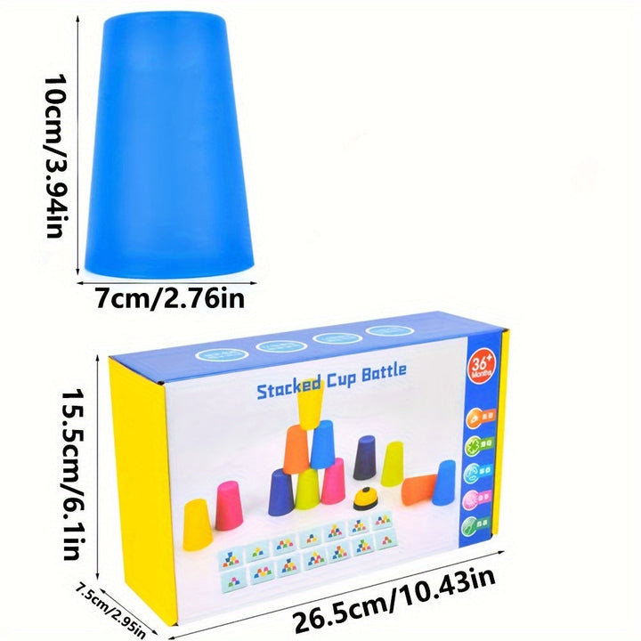 Bunte Stapelbecher-Set, Kunststoff, 36-teilig, Lernspielzeug, 10 cm hoch, für Kinder.