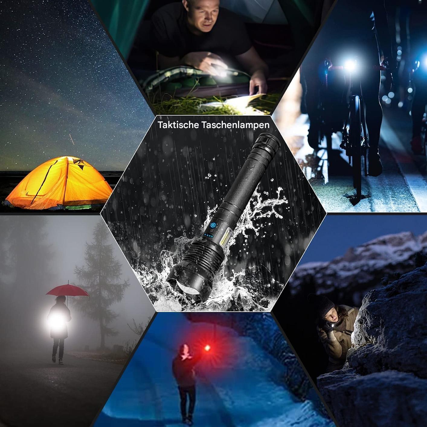 Taktische Taschenlampe, wasserdicht, schwarz, Outdoor, Camping, Radfahren, Wandern, LED-Licht