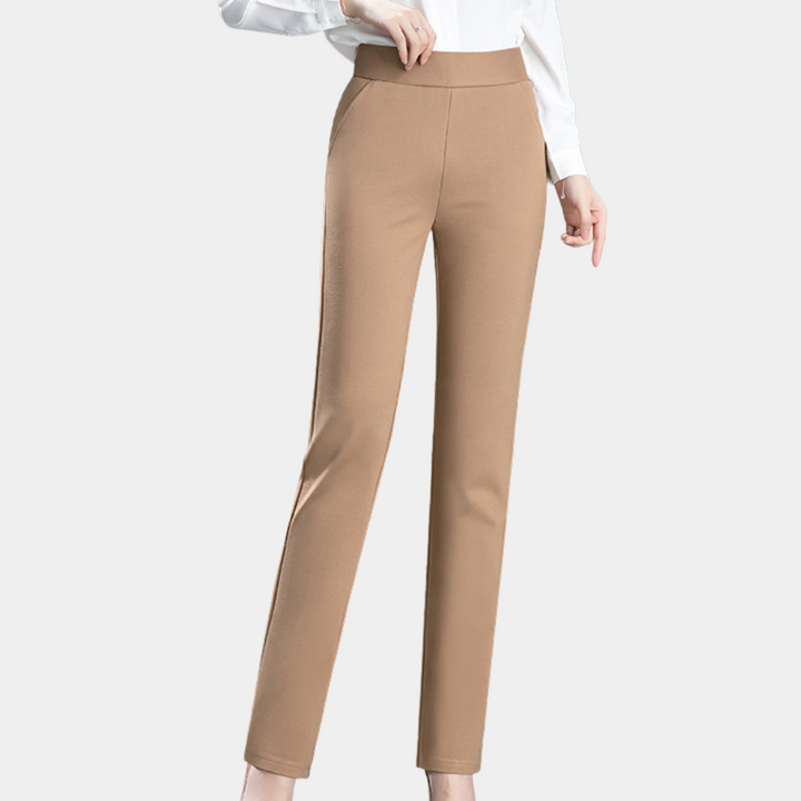 Damenhose camel, elegant, gerade Passform, Business-Look, bequem, hochwertiger Stoff.