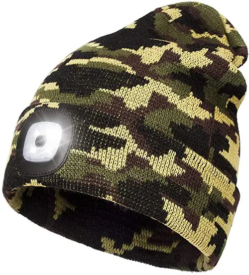 Camouflage-LED-Mütze, grün-braun, Strick, Outdoor, Nachtbeleuchtung, Unisex.